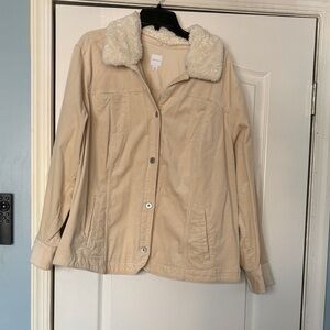 J. Jill Cream Corduroy Jacket with Faux Fur Collar